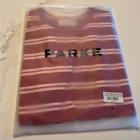PARKE Women's Red and Pink Striped Short Sleeve Tee Shirt Valentine Collection - Picture 4 of 8